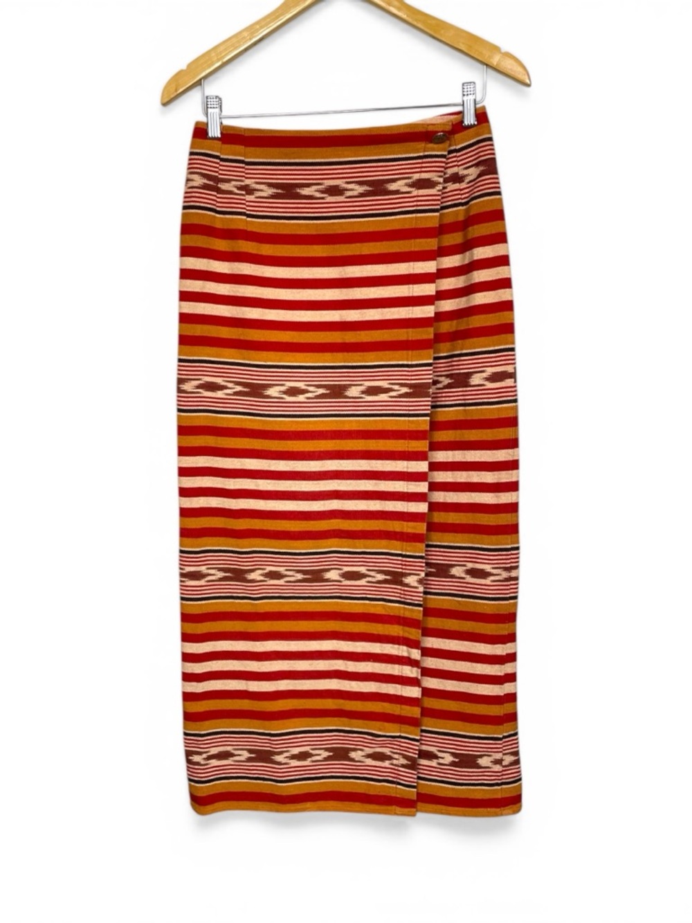 Vintage retro Striped midwestern Midi Wrap Skirt in Red and Tan